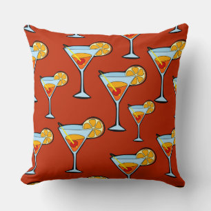 Dark Orange Martini Cocktail Pattern Cushion