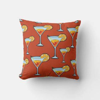 Dark Orange Martini Cocktail Pattern Cushion