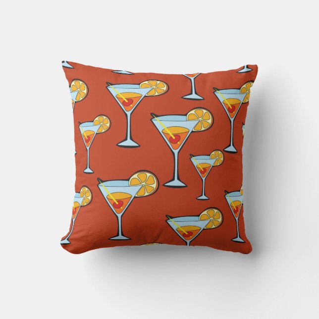 Dark Orange Martini Cocktail Pattern Cushion (Front)