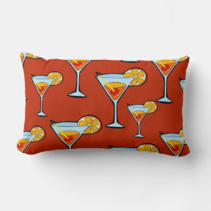 Dark Orange Martini Cocktail Pattern Lumbar Cushion