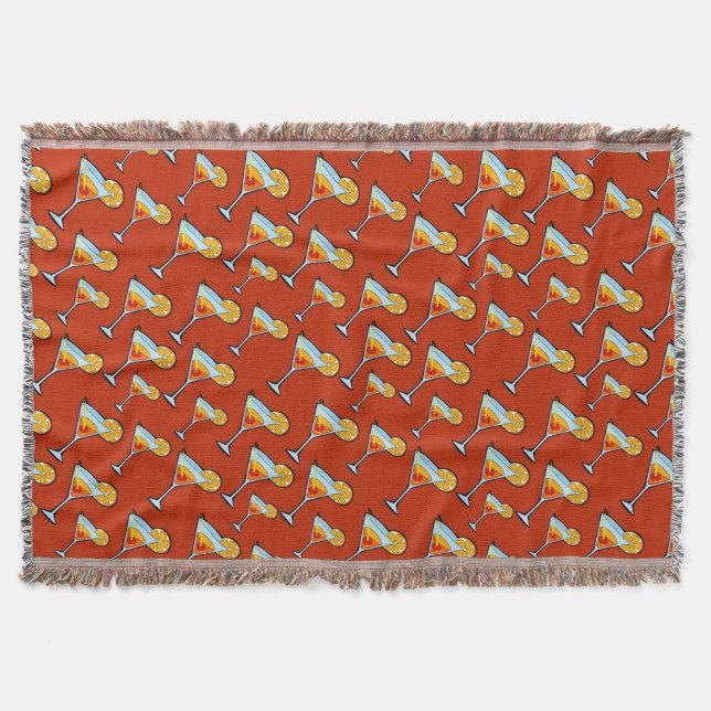 Dark Orange Martini Cocktail Pattern Throw Blanket (Front)