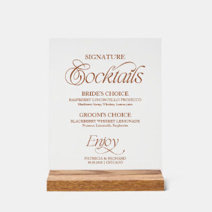 Dark Orange Minimalist Signature Cocktails Sign