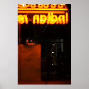 Dark Orange Neon - Prague Urban Night Photo Poster