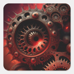 Dark Orange Steampunk Mandelbrot Fractal Square Sticker