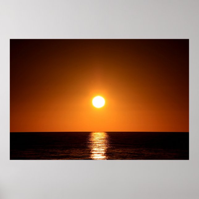 Dark Orange Sunset with Ocean Reflection Poster (Front)