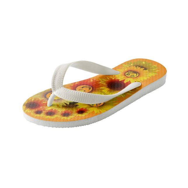 Dark Orange Toddler Unisex Sunflower Flip Flops (Angled)