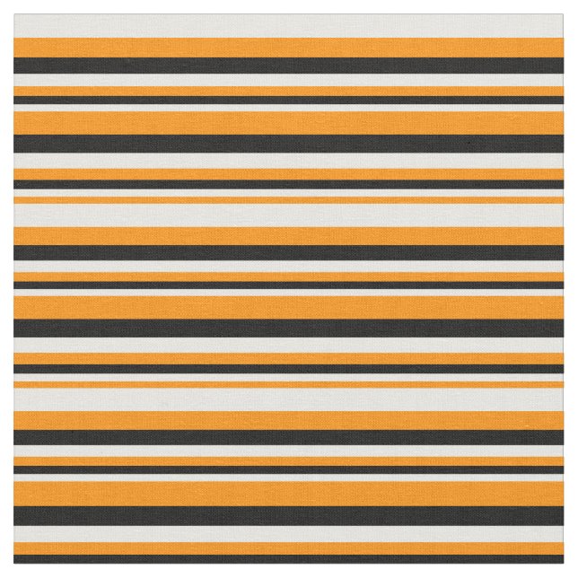 Dark Orange, White & Black Lines Pattern Fabric (Close Up)