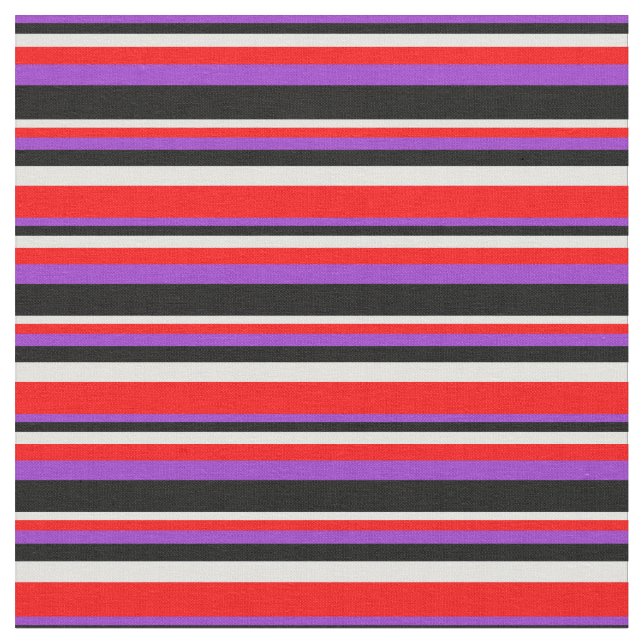 Dark Orchid, Black, Light Cyan, and Red Pattern Fabric (Close Up)