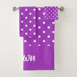 Dark Orchid Polka Dots Personalised Bath Towel Set