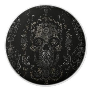 Dark Ornate Skull Design Ceramic Knob
