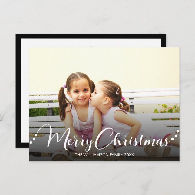 Dark Overlay White Merry Christmas Photo Holiday Postcard (Front/Back)