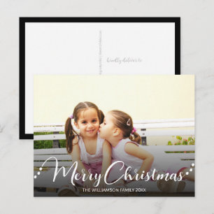 Dark Overlay White Merry Christmas Photo Holiday Postcard