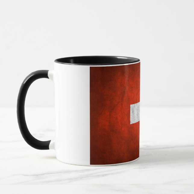 Dark Painted Swiss Flag Covered Ceramic Mug (Left)
