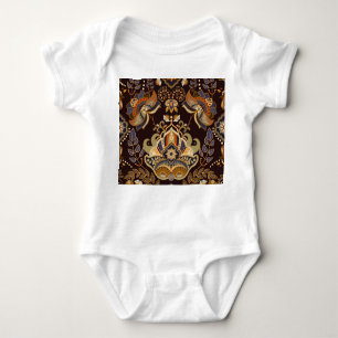 Dark Paisley: Floral Indian Seamless. Baby Bodysuit