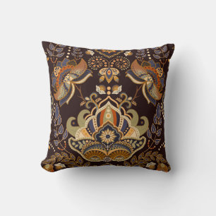 Dark Paisley: Floral Indian Seamless. Cushion