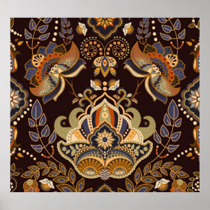 Dark Paisley: Floral Indian Seamless. Poster