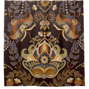 Dark Paisley: Floral Indian Seamless. Shower Curtain