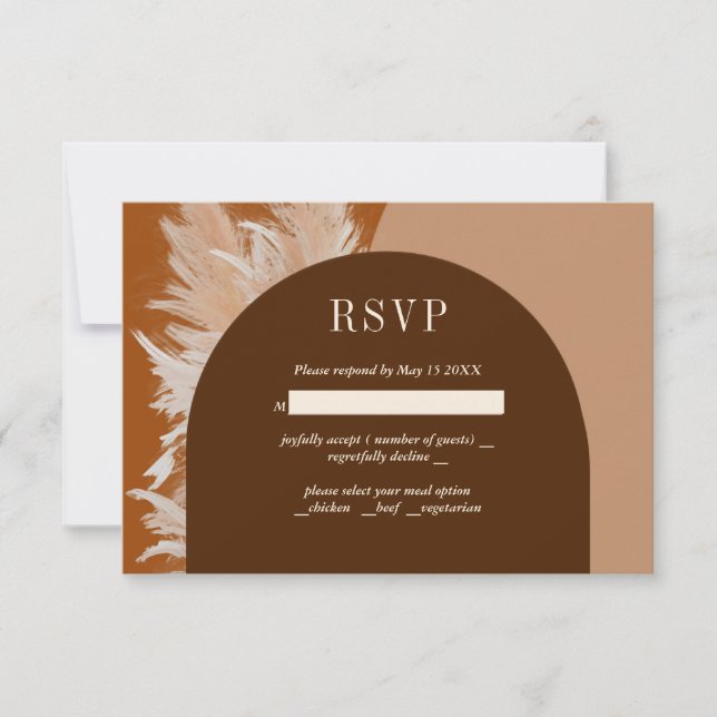 Dark Pampass grass and Arches Wedding RSVP Card (Front)