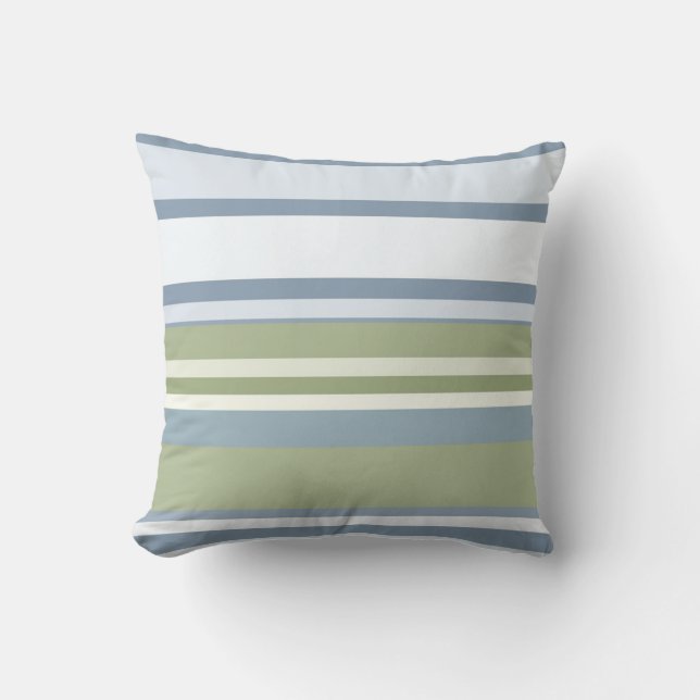 Dark Pastel Blue and Spring Rain Stripes Cushion (Front)