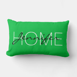 Dark pastel green colour home monogram lumbar cushion