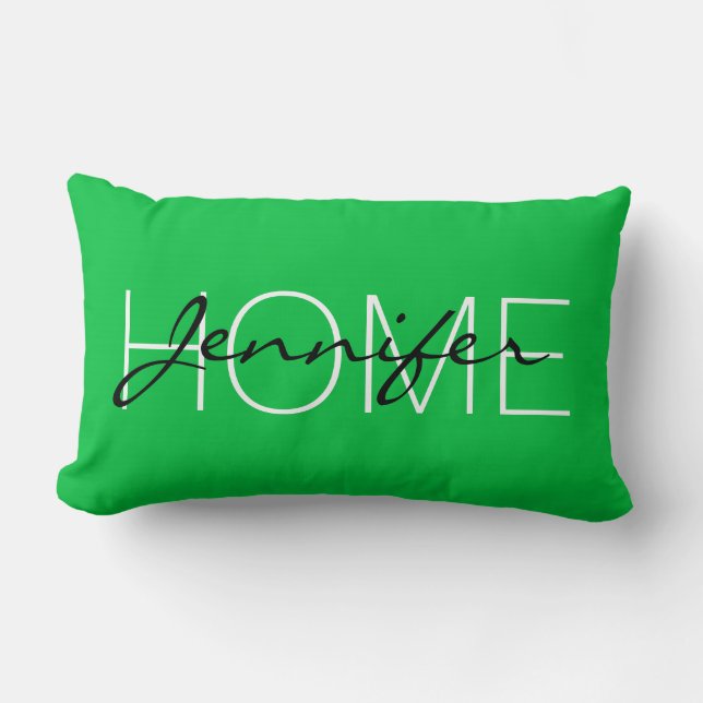 Dark pastel green colour home monogram lumbar cushion (Front)