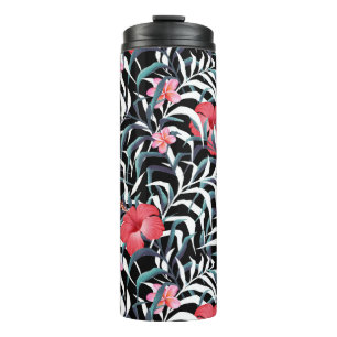 Dark pattern with flowers thermal tumbler