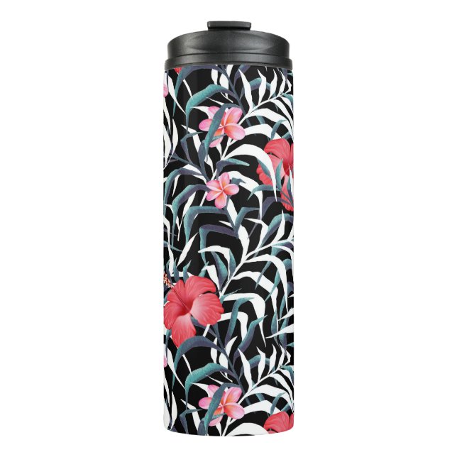 Dark pattern with flowers thermal tumbler (Front)