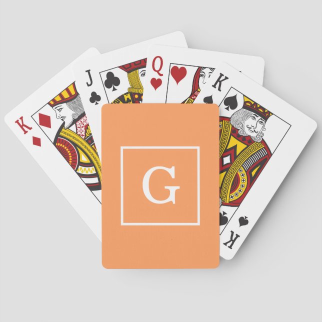 Dark Peach White Framed Initial Monogram Playing Cards (Back)