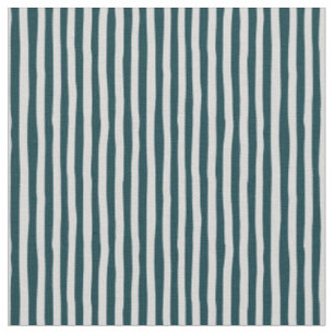 Dark Peacock Blue & Light Gray Wonky Stripes Fabric