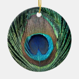 Dark Peacock Feather Ceramic Tree Decoration