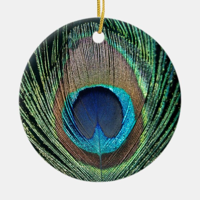 Dark Peacock Feather Ceramic Tree Decoration (Front)