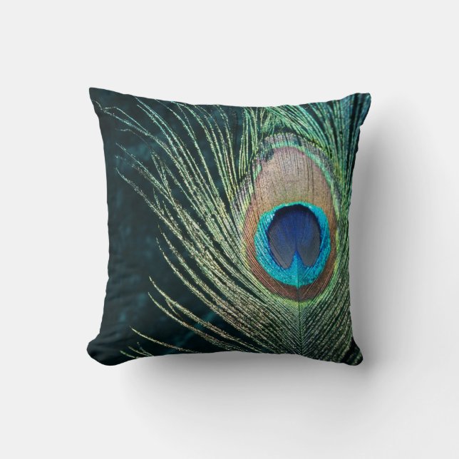 Dark Peacock Feather Cushion (Front)