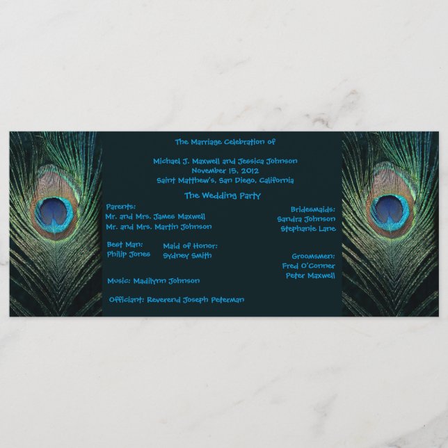 Dark Peacock Wedding Program (Front)