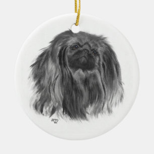 Dark Pekingese Ceramic Tree Decoration