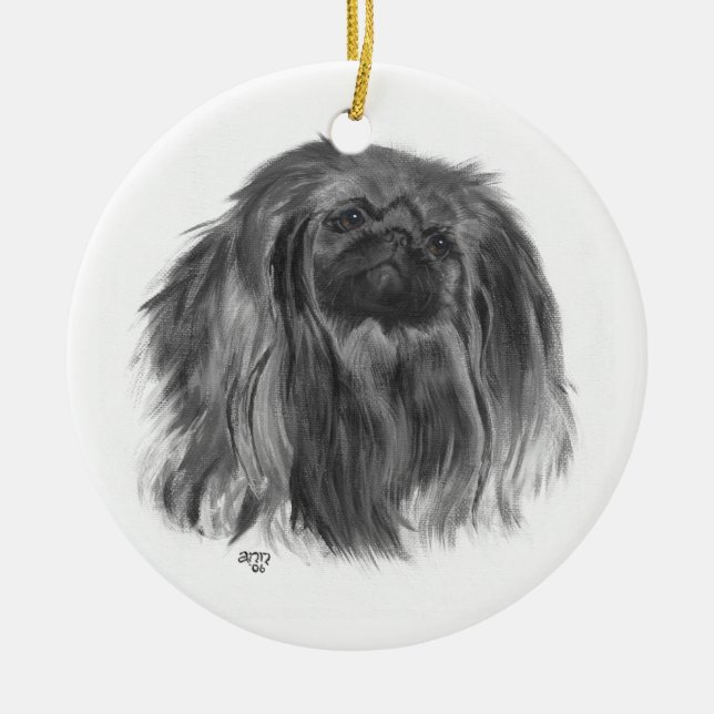 Dark Pekingese Ceramic Tree Decoration (Front)
