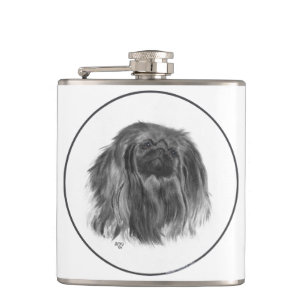 Dark Pekingese Hip Flask