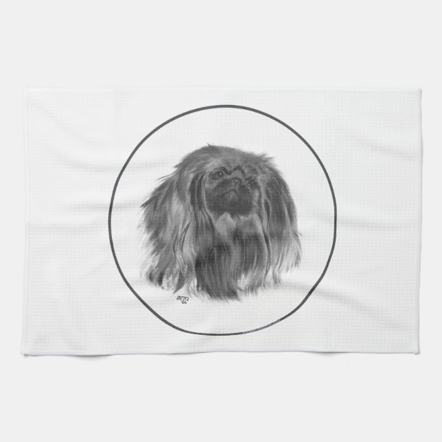 Dark Pekingese Tea Towel (Horizontal)