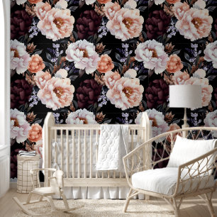 Dark Peonies Floral Pattern Wallpaper
