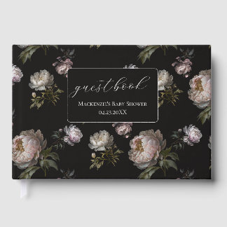 Dark Peony Floral Baby Shower Guest Book