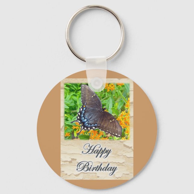 Dark Phase Tiger Swallowtail Butterfly Birthday Key Ring (Front)