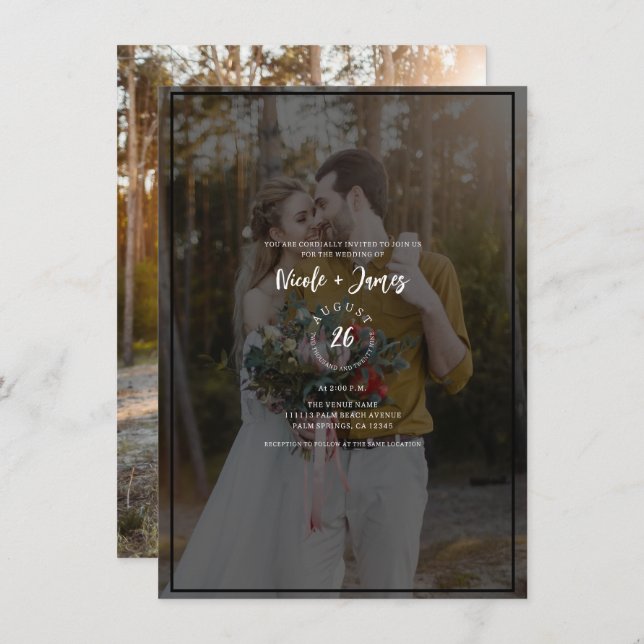 Dark Photo Tint Overlay 2 Modern Minimal Wedding Invitation (Front/Back)