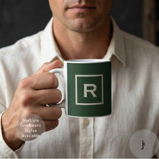 Dark Pine Green Sand Beige Square Frame Minimalist Coffee Mug