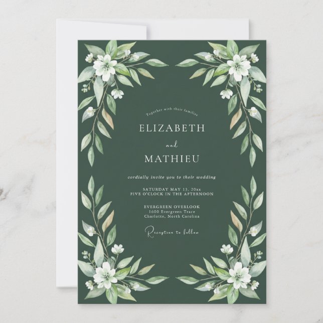 Dark Pine Leaf Wedding Invitation (Front)