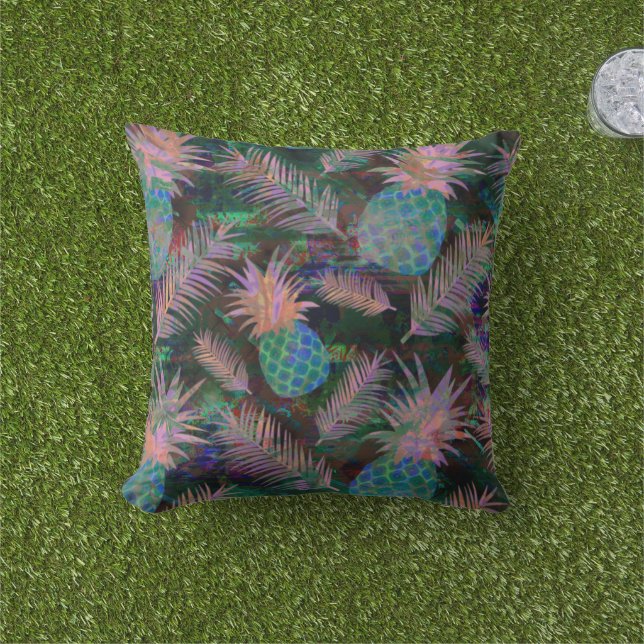 Dark Pineapple Reversible Throw Pillow (Grass)