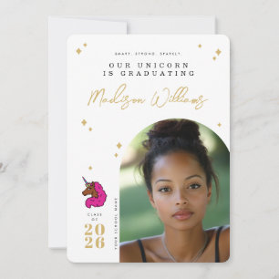 Dark Pink Afro Unicorn Graduation Announcement