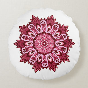 Dark Pink and Grey Reversible Boho Mandala Round Cushion