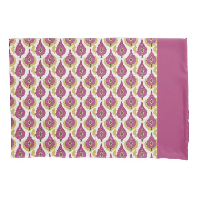 Dark Pink and Mustard Ikat Pattern Pillowcase (Front)