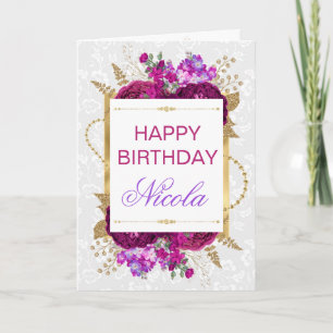 Dark Pink and Purple Flowers Birthday Card