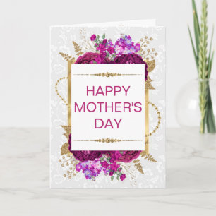 Dark Pink and Purple Flowers Mother's Day  Card