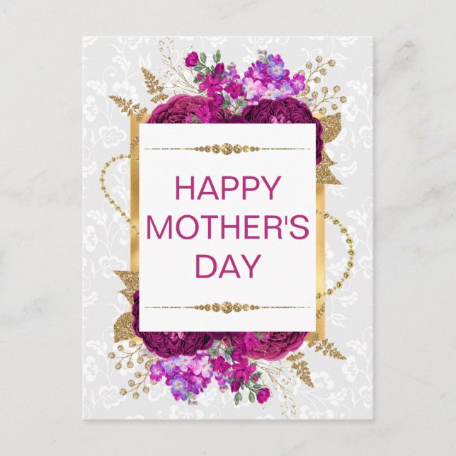 Dark Pink and Purple Flowers Mother's Day  Postcard (Front)
